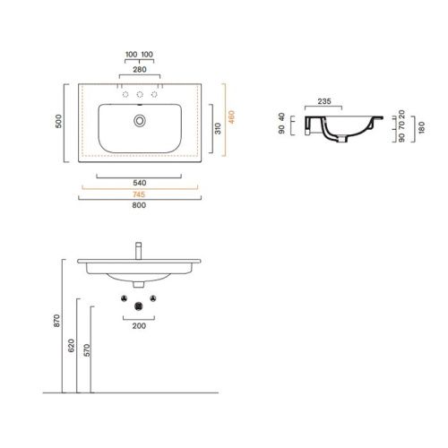 Раковина керамическая Catalano Italy 720810001 80 см подвесная цвет белый без отверстий под смеситель - фото 2