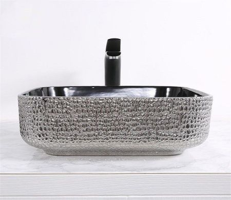 Раковина из сантехнического фаянса CeramaLux D1303H020 40х40 накладная цвет черный без отверстий под смеситель