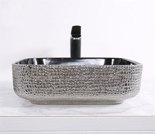 Раковина из сантехнического фаянса CeramaLux D1303H020 40х40 накладная цвет черный без отверстий под смеситель - фото 5