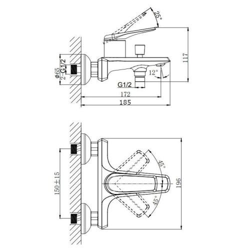 Смеситель для ванны Rush Nevis NE1735-44 настенный хром - фото 2
