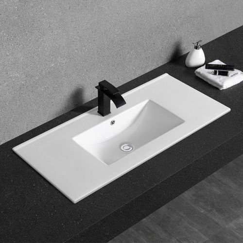 Раковина из сантехнического фаянса CeramaLux YJ803-100 100х40 встраиваемая цвет белый 1 отверстие под смеситель - фото 5