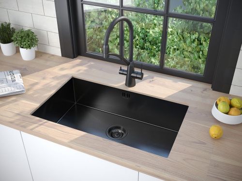 Кухонная мойка Paulmark GERBERG 74 UNI PM257444-GM 70х40 цвет вороненая сталь поверхность брашированная - фото 3