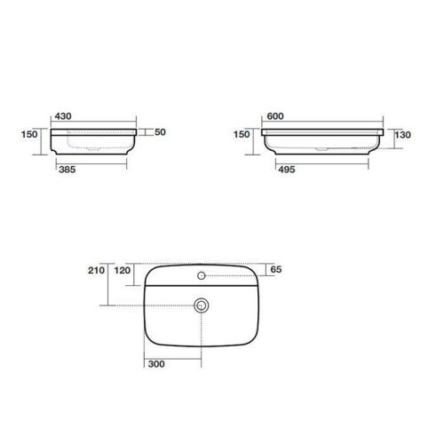 Раковина из сантехнического фарфора Kerasan Tribeca 514201*1 60х40 накладная цвет белый 1 отверстие под смеситель - фото 2