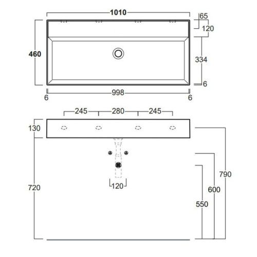 Раковина из сантехнического фарфора Simas Agile AG101 bi*0 100 см подвесная цвет белый без отверстий под смеситель - фото 2