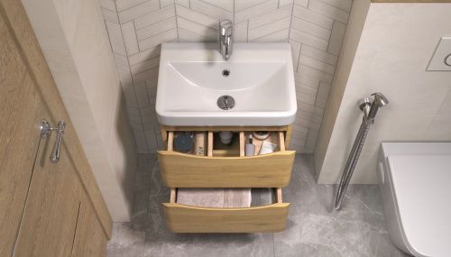 Тумба под раковину Velvex CLAY 370 50х30 подвесная цвет бежевый - фото 5