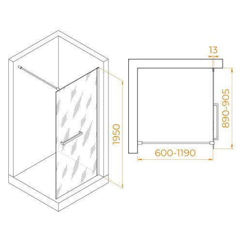 Душевая перегородка RGW Walk In 35104009-14 90х195 стекло прозрачное профиль черный - фото 2