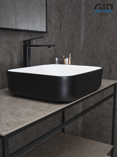 Раковина керамическая Gid Geométrico 52205 50х40 накладная цвет белый/черный без отверстий под смеситель - фото 3