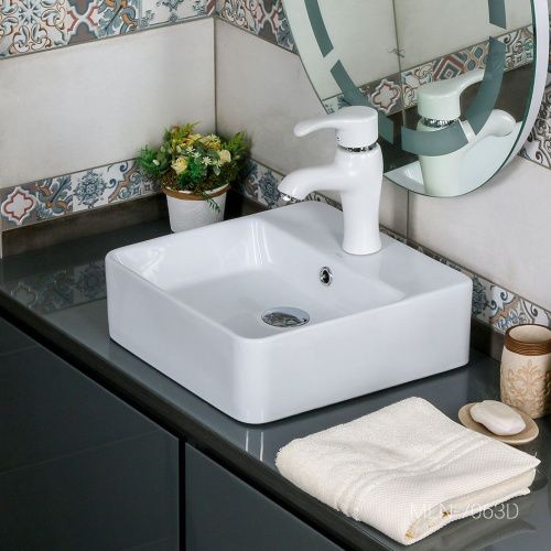 Раковина из сантехнического фарфора Melana 7063D-805 40х40 накладная цвет белый 1 отверстие под смеситель - фото 4