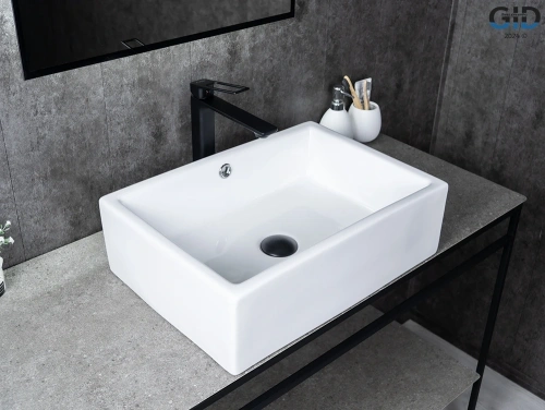 Раковина керамическая Gid Geométrico 51125 50х40 накладная цвет белый без отверстий под смеситель - фото 2