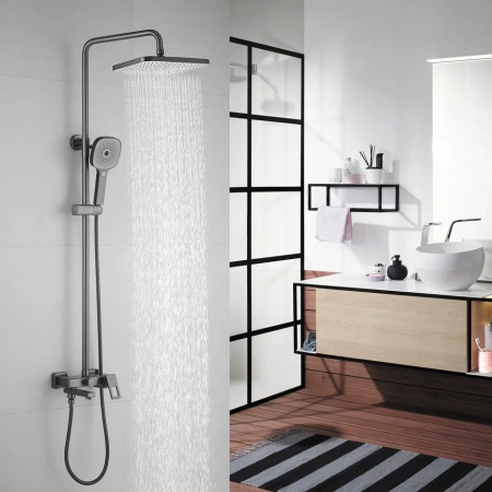 Душевая стойка Shevanik S8236T настенная цвет оружейная сталь