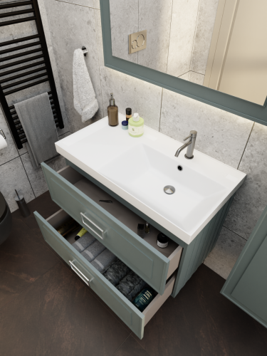 Тумба с раковиной La Fenice Cubo TWIN NFNC-01-CUB-G-90-2-3-90-2R 100х50 подвесная цвет серый - фото 5