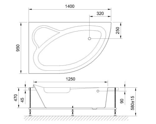 Ванна акриловая гидромассажная Royal Bath ALPINE RB819103DL-L 140х95 пристенная асимметричная с каркасом - фото 3