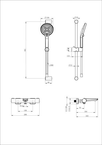 Душевой гарнитур Wonzon & Woghand  WW-C2021-A-MB настенный черный с термостатом - фото 2