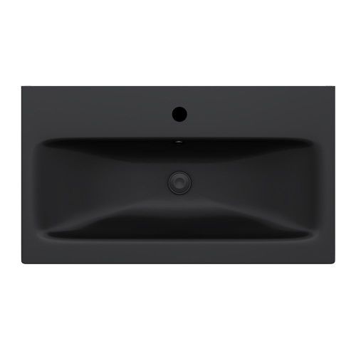 Раковина из сантехнического фарфора Am.Pm Gem M90WCC0752BM 80х40 встраиваемая цвет черный 1 отверстие под смеситель - фото 2