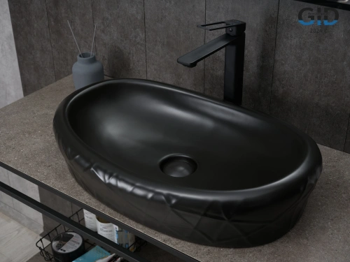 Раковина керамическая Gid Creativo 53357 60х40 накладная цвет черный без отверстий под смеситель - фото 3