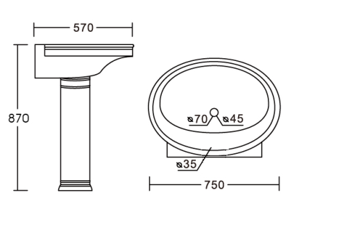 Раковина из сантехнического фаянса CeramaLux 2061 80х60 напольная цвет белый 1 отверстие под смеситель - фото 2