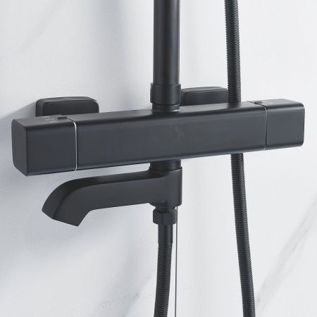 Душевая стойка Shevanik S3096H настенная цвет черный с термостатом