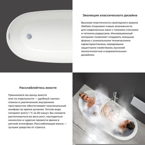 Ванна акриловая Wellsee Panta Rei 237201000 170х75 отдельностоящая асимметричная с ножками - фото 5