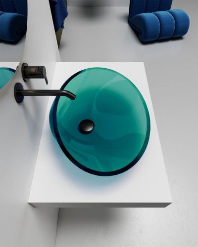 Раковина из полиэфирной смолы Abber KRISTALL AT2812Aquamarin 50х40 накладная цвет зеленый без отверстий под смеситель - фото 4