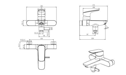 Смеситель для ванны Aquatek ВЕГА AQ1040CR настенный хром - фото 3