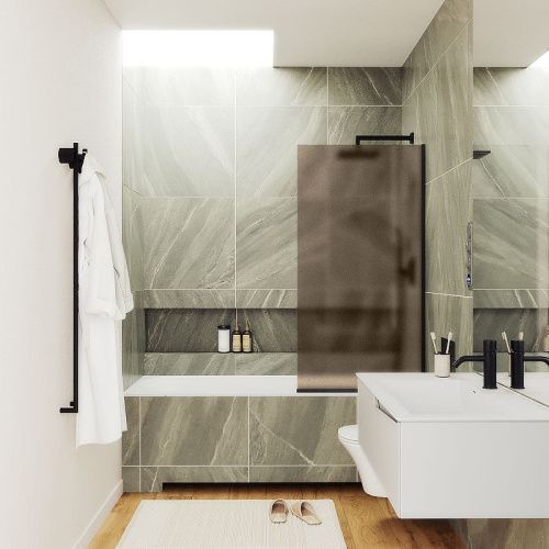 Душевая шторка на ванну Maybah Glass MGV-77-6у 90х140 стекло тонированное профиль черный ориентация универсальная - фото 2