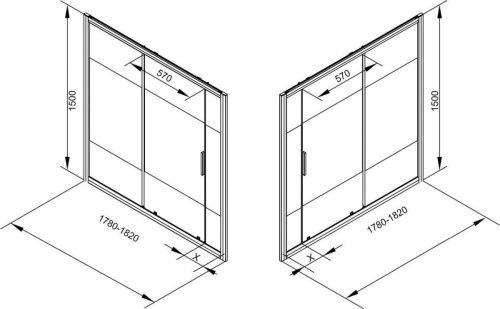 Душевая шторка на ванну с боковой стенкой Aquanet AE10-B-180H150U-CP + AE10-F-70H150U-CP 180х150 стекло прозрачное/шелкография профиль хром ориентация универсальная - фото 4