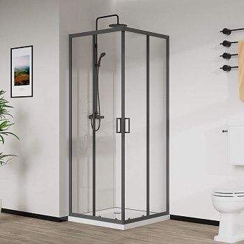 Душевой уголок Vincea City VSS-5CT8010CLGM 100х80 стекло прозрачное профиль вороненая сталь без поддона