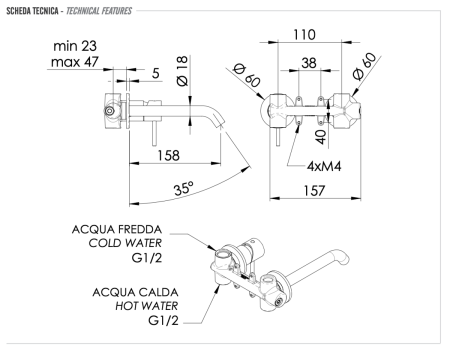 Смеситель для раковины Remer X Style X15PBG встраиваемый в стену золото