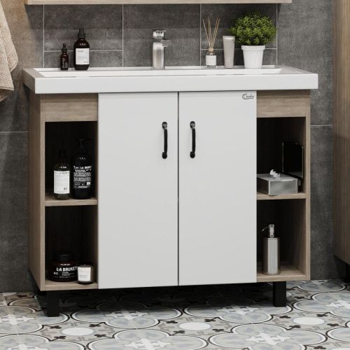 Тумба под раковину Onika Тимбер 110011 100х50 напольная цвет белый/коричневый - фото 2