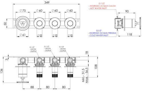 Смеситель для душа Remer Chrono CH98D3PRP встраиваемый в стену медь - фото 2
