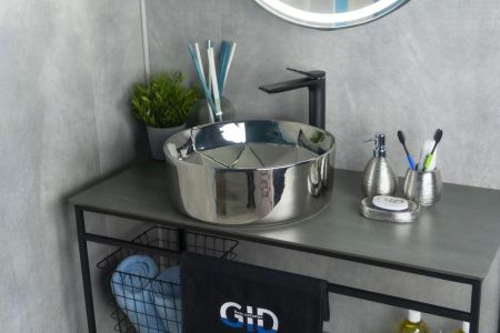 Раковина керамическая Gid 53330 40х40 накладная цвет хром без отверстий под смеситель