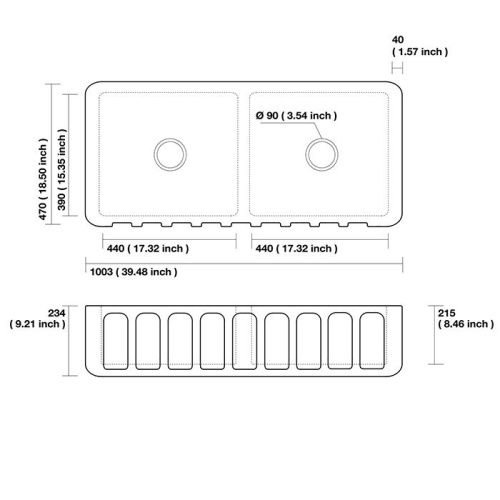 Кухонная мойка Kerasan Hanna Glasse 545101 100х45 цвет белый поверхность глянцевая - фото 2