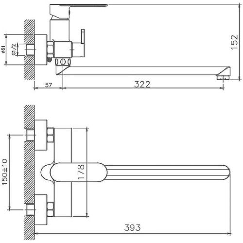 Смеситель для ванны и душа Haiba HB590-7 HB22590-7 настенный черный - фото 2