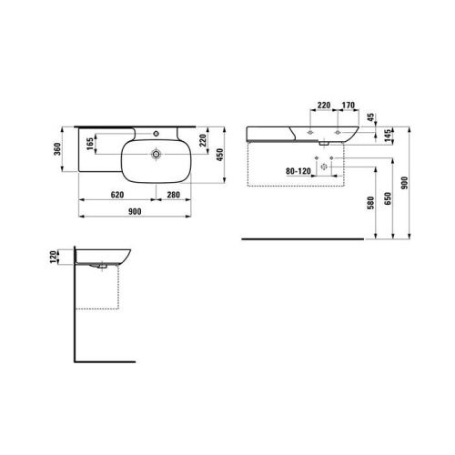 Раковина керамическая Laufen INO 8.1330.1.757.104.1 90 см накладная цвет белый 1 отверстие под смеситель - фото 2