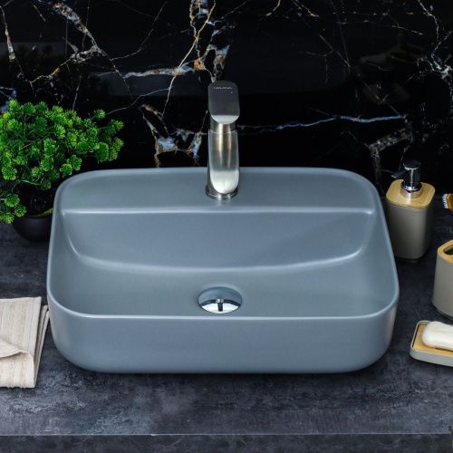 Раковина из сантехнического фарфора Melana 320353MG-805 50х40 накладная цвет серый без отверстий под смеситель - фото 3
