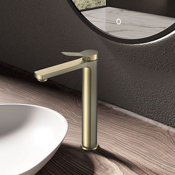 Смеситель для раковины Vincea Arco VBF-4AR02BG на столешницу золото