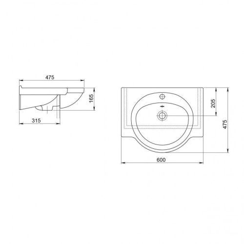 Раковина из сантехнического фарфора Santeri Сатурн 131211S0011B0 60х50 накладная цвет белый 1 отверстие под смеситель - фото 4