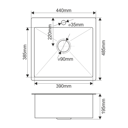 Кухонная мойка Melana ProfLine MLN-R44485HK+дозатор 45х50 цвет серый поверхность матовая
