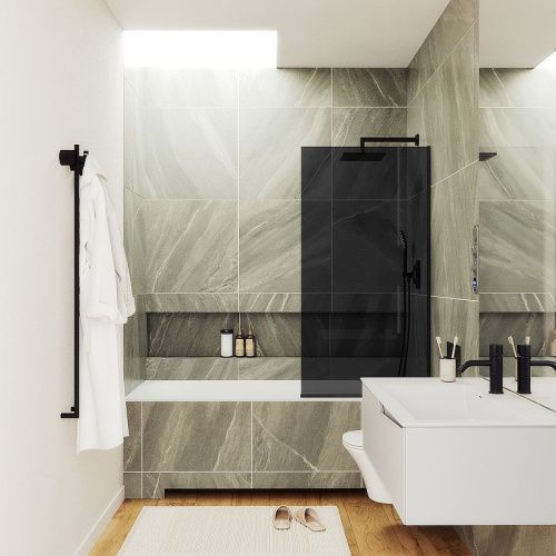 Душевая шторка на ванну Maybah Glass MGV-83-6у 90х140 стекло тонированное профиль черный ориентация универсальная - фото 2