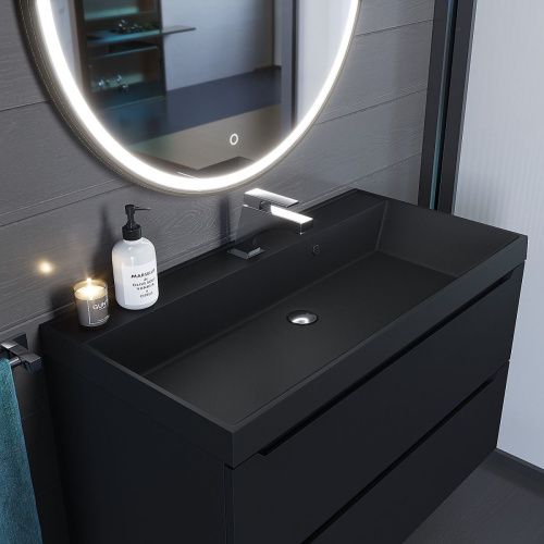 Раковина из искусственного камня Uperwood Classic Quartz 291030011 90х50 полувстраиваемая цвет черный - фото 5