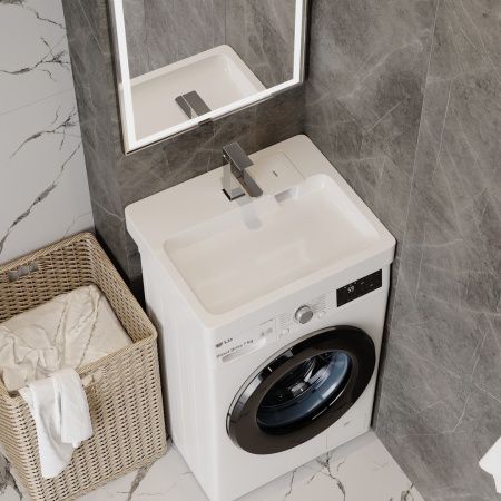 Раковина из литьевого мрамора Teymi Kati Pro T50411 60х49 над стиральной машиной цвет белый 1 отверстие под смеситель