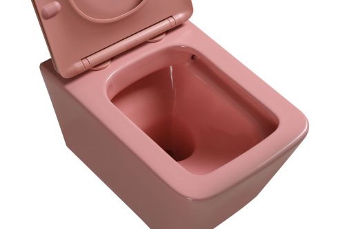 Унитаз подвесной SantiLine SL-5007P цвет розовый с сиденьем микролифт безободковый смыв воронка-водоворот - фото 2