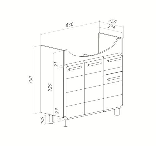 Тумба под раковину Runo ЭРИКА 00-00004915 80х40 напольная цвет белый - фото 3