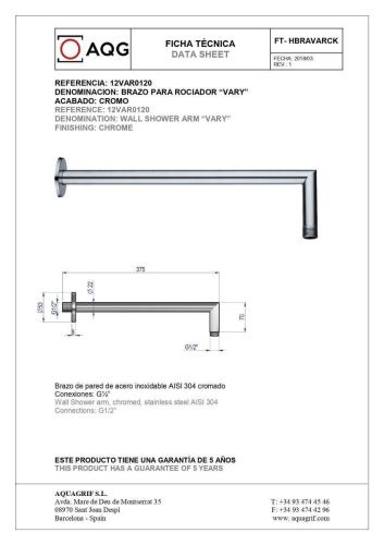 Кронштейн для верхнего душа AQG 12VAR0120 хром - фото 3