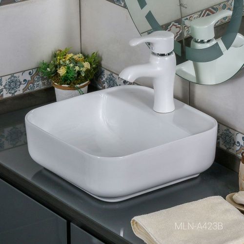 Раковина из сантехнического фарфора Melana A423B-803 40х40 накладная цвет белый 1 отверстие под смеситель - фото 2