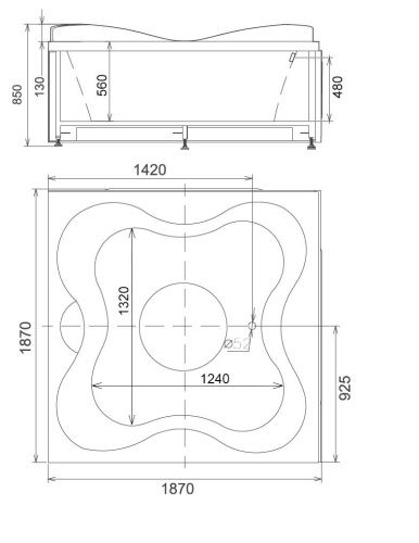 Ванна акриловая гидромассажная Gemy G9089 K L 187х187 пристенная квадратная с каркасом - фото 5