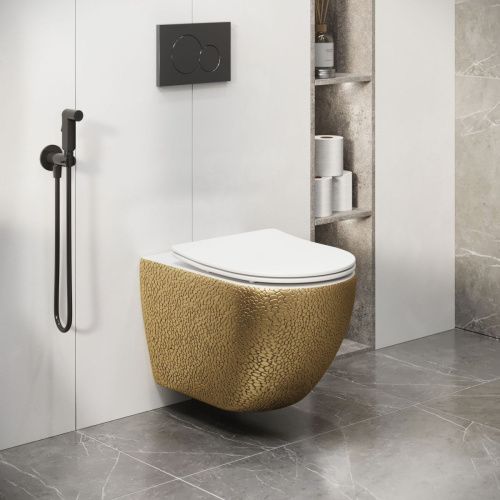 Унитаз подвесной Grossman Color GR-4411GWLS белый/золото с сиденьем микролифт безободковый каскадный смыв - фото 5