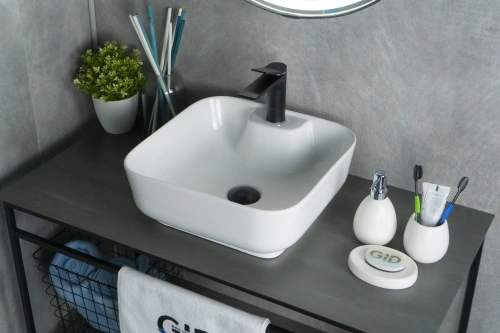 Раковина керамическая Gid Geométrico 51154 40х40 накладная цвет белый 1 отверстие под смеситель - фото 2