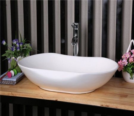 Раковина из сантехнического фаянса CeramaLux 9175 70х40 накладная цвет белый без отверстий под смеситель