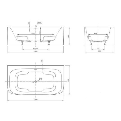Ванна акриловая Knief Wall 0100-271 190х100 отдельностоящая овальная - фото 2